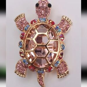 NWT Brooch Rhinestones zirconia PINK TURTLE